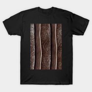 Dark Brown Ornamental Leather Stripes, natural and ecological leather print #40 T-Shirt